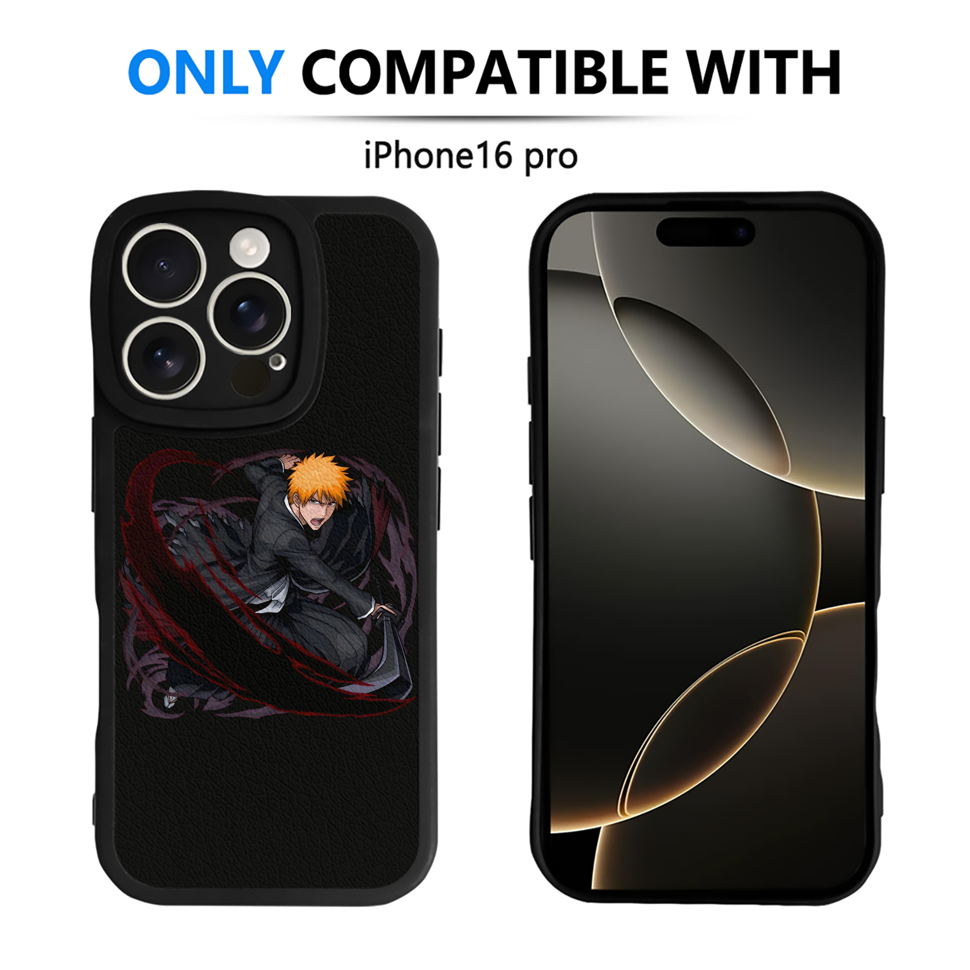 ブリーチ 黒崎一護（くろさき いちご）BLEACH Kurosaki Ichigo 【iPhone 16シリーズ対応】シリコンスマホケース（レザー調） 材質：シリコン